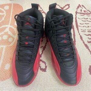 Jordan 12 Flu Game-Men's Black and Red High-Top Sneakers